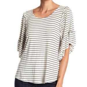 Bobeau Stripe Flounce Sleeve Shirt
